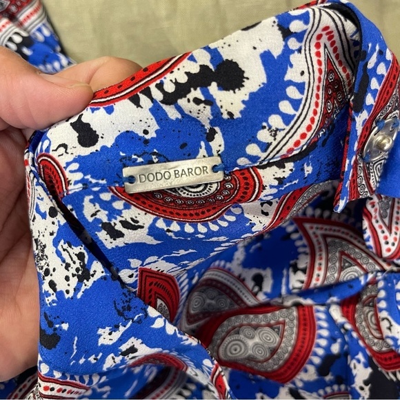 Dodo Bar Or Patti Silk Button Snap Blouse In Blue Paisley Women's Size 46 US L - Picture 6 of 10